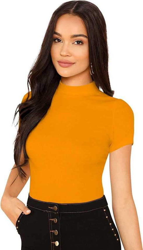Women Mustard Round Neck Half Sleeves T-Shirt